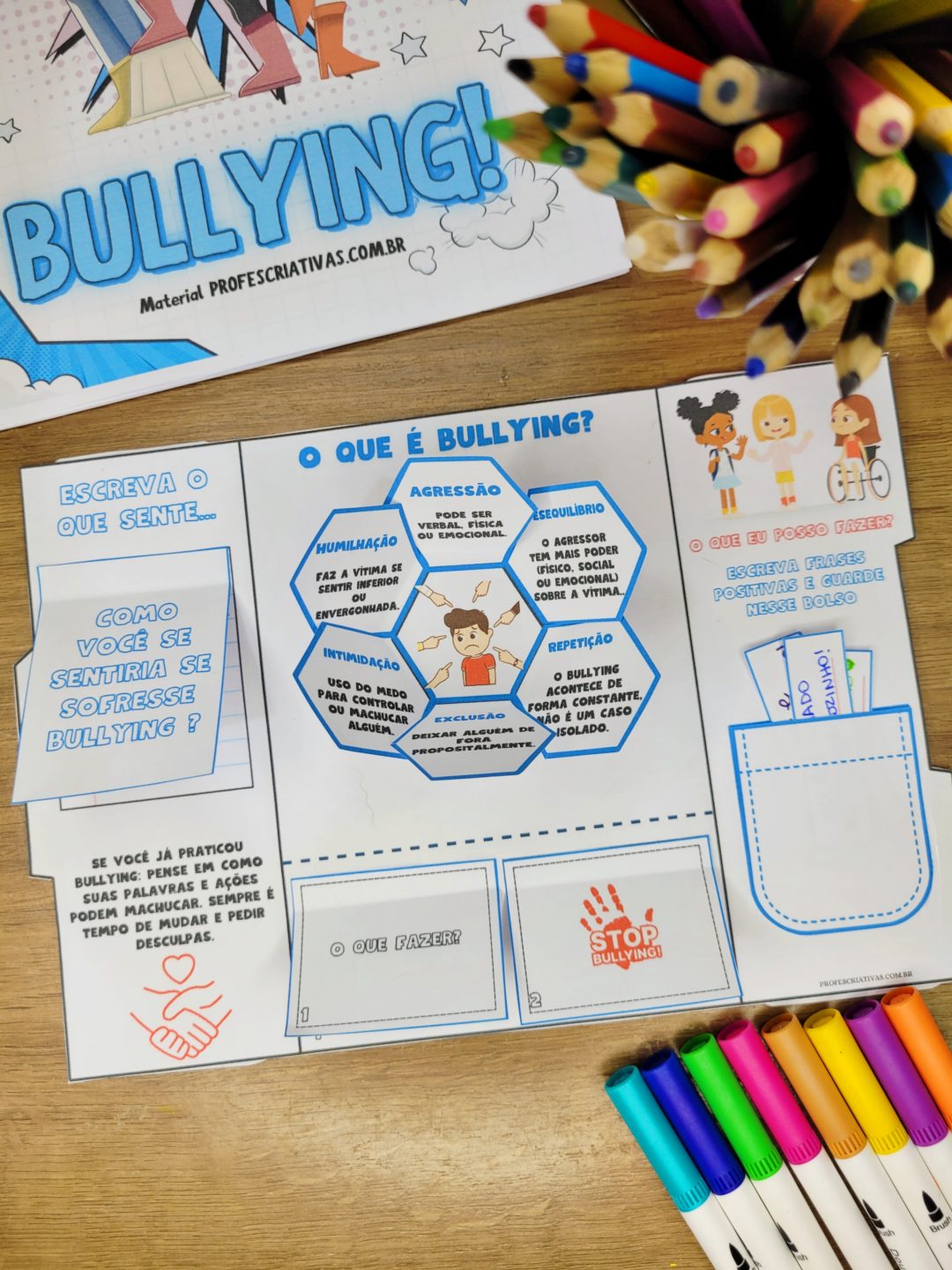 Atividade para trabalhar o BULLYING para Ensino Fundamental Lapbook "Juntos contra o Bullying" - Imagem 11