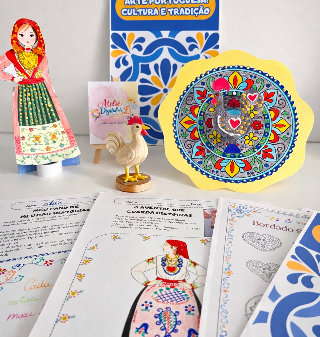Arte Portuguesa que Encanta: Azulejos, Bordados e o Galo de Barcelos em Atividades Criativas!