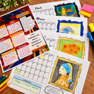 Calendário Artístico: Obras que Inspiram para colorir